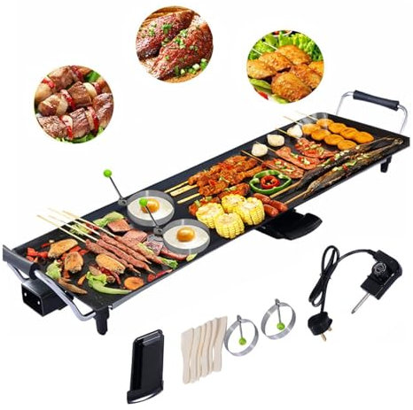 RELAX4LIFE Tischgrill elektrisch, 90 x 23 cm extra lange Teppanyaki-/Plancha-Grillplatte, Elektrogrill mit Antihaftbeschichtung & 5-stufige Temperaturregelung, 1800W, für BBQ, Familienessen, Partys