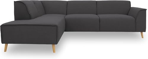 DOMO. collection Ecksofa Jules FK, skandinavisches Sofa mit Federkern, Couch Garnitur mit Holzfüßen, 263 x 191 x 81 cm (BxTxH), Ottomane links, pepper