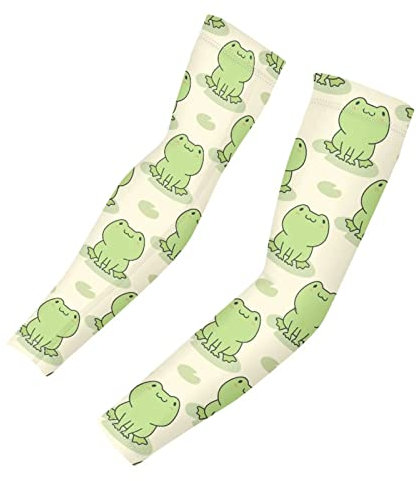 HUIACONG 2 Stück Armärmel für Damen Herren Frauen Sonnenschutz Arm Tattoo Abdeckungen, Frosch-Lotusblatt, L