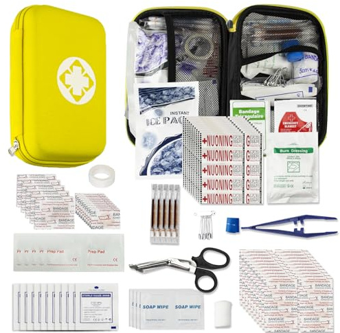 Kleines wasserdichtes Auto-Erste-Hilfe-Set, Notfall-Set, Gelb, 273-teilig, Campingausrüstung für Camping, Wandern, Zuhause, Reisen YIDERBO