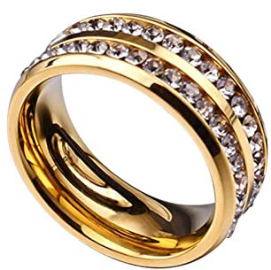 Stfery Zirkonia Ring Vergoldet, Freundschaftsringe Beste Freundinnen Zweireihiger Zirkon 52 (16.6) Schmuck Geschenk
