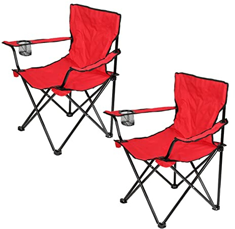 Équipement Camping Car - Chaise Pliante Légère & Portable - Idéale Pour Plage, Camping, Pique-Nique - Rouge - 2 Pièces