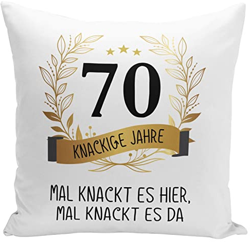 Tassenbrennerei Kudde 70-årsdag – 70 krispiga år gånger knäcker den här gången spricker den där – inklusive kuddfyllning – födelsedagspresent rolig med ordspråk (70)