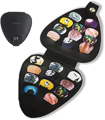 FENMOR Guitar Pick Holder Case with 22pcs for Acoustic Electric Guitar, Variety Pack Picks Storage Pouch Box, PU Leather Guitar Plectrums Bag, Gift for Guitar Players (Case Only)