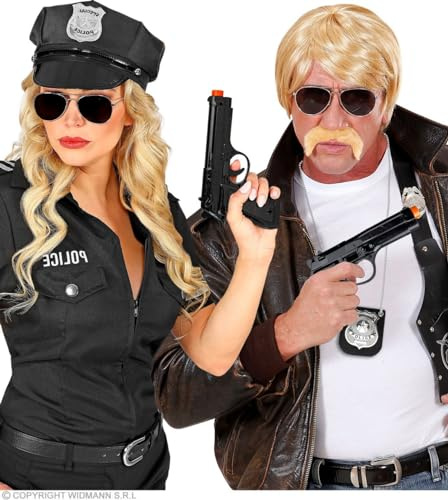 W WIDMANN MILANO Party Fashion - Pistola giocattolo 21,5 cm nera | Accessorio per costume da poliziotto, FBI e SWAT a Carnevale e feste a tema