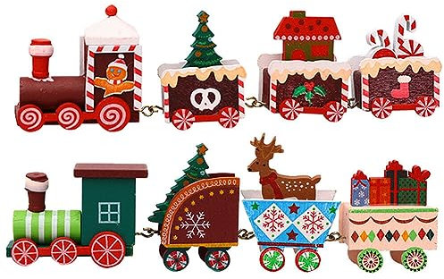 JAWSEU 2Pcs Weihnachten Holzzug Spielzeug, Holz Weihnachtszug Weihnachtszug Kleiner Zug Fensterdeko Weihnachten Zug Deko Weihnachtszug Spielzeug Weihnachtszug für Weihnachtsdekorationen