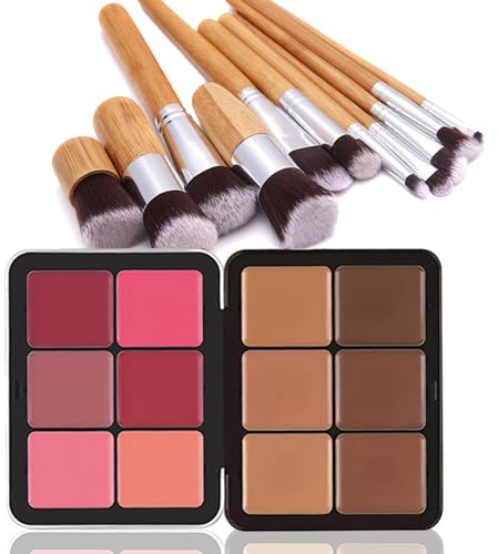 EnMart Face Palette Make-Up Sets, Kosmetische Mischpalette, 6 Farben Concealer Palette + 6 Farben Blush Palette, 11 Make-Up Pinsel, Langanhaltende und Leicht zu Verblendende Formel, für Alle Haut