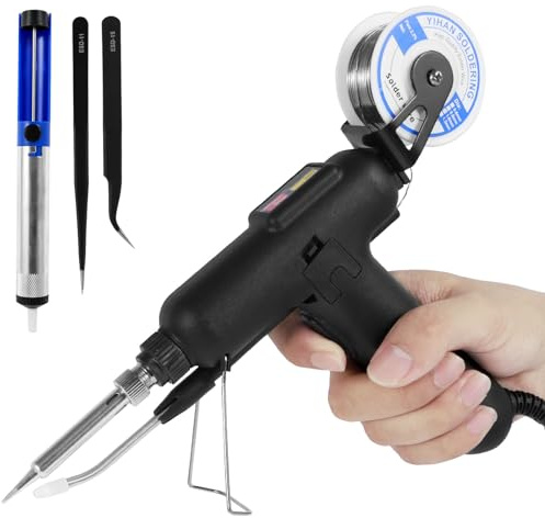 Soldering Iron Kit, 80W Automatic Electric Welding Gun for One-hand Welding Repair and DIY, Portable Soldering Repair Tool,Auto Send Tin Soldering Gun Kit with Desoldering Pump