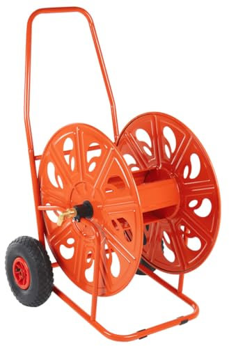 vidaXL Schlauchwagen, Schlauchtrommel mit Griff Rädern, Übersichtlich Schlauchaufroller für 140 m 3/4 Schlauch, Gartenschlauchwagen, Stahl