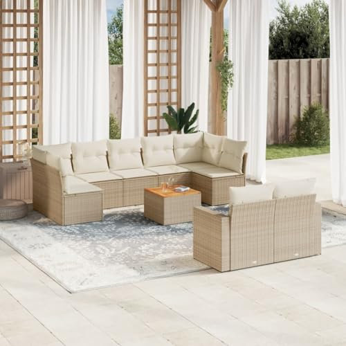 SECOLI Rattan Gartenlounge Con Stauraum XXL Loungemöbel Set Terrassenmöbel Loungesofa Sitzgruppe Rattan Ecklounge Gartenmöbel Set Balkon Möbel Beige 10-tlg-Type-72