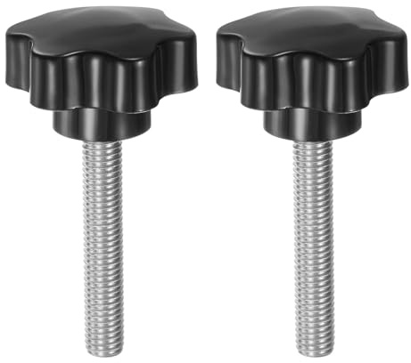 sourcing map 2 pomelli a stella M10 x 60 mm in acciaio inox 304 filettati da 46 mm, in plastica, testa a 6 stelle, serraggio a mano, vite a pollice, manopola di bloccaggio, maniglia per manopola, nero