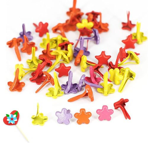 CALLYSONIC 100 Stück Blumen Musterbeutelklammern, Bunte Rundkopfklammern, Musterklammern Metall, Briefklammernfür für Schule Büro Kartenherstellung und DIY Handwerk Papier Verschlüsse