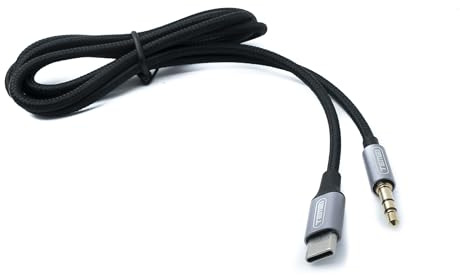 System-S Câble Audio USB 100 cm Jack 3,5 mm mâle vers Prise 3.1 Type C mâle AUX - Adaptateur tressé - Noir