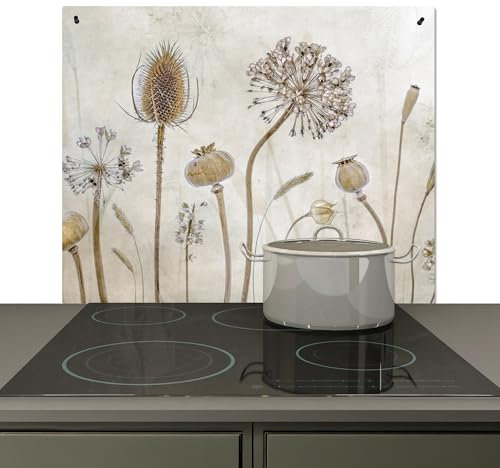 KitchenYeah© Crédence pour la Cuisine Murale 57x51 cm Accessoire Déco Protège Mur Plaque Anti Protection, Induction Fleurs - Aquarelle - Nature Morte - Marron - Vintage