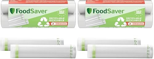 FoodSaver rollos de envasado al vacío | Reciclables y reutilizables Mantiene los alimentos frescos hasta 5 veces más tiempo, Sin BPA, 2 rollos para congelar y cocer a fuego lento (28 cm x 3 m)