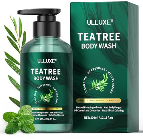 Gel de ducha antifúngico de árbol de té para el acné de espalda, pie de atleta y mal olor corporal. Native Body Wash con aceite de menta y aceite de eucalipto, 300 ml