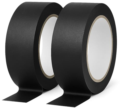 Yuexitech Ruban de Masquage 2 Rouleaux 30mm x 50m, Ruban de Peintre Crêpe Adhérence Moyenne, Sans Résidu Lignes Nettes, Pour Peinture Bricolage Intérieur Extérieur, Noir