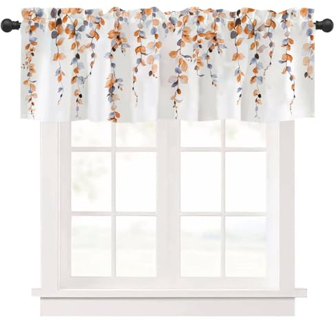 Ausing Küchenvorhänge mit Blumenmuster Café und Bistro Vorhänge orange | dicke dekorative Lichtdurchlässige Vorhangblenden für Wohnzimmer, Schlafzimmer, Badezimmer und Balkon