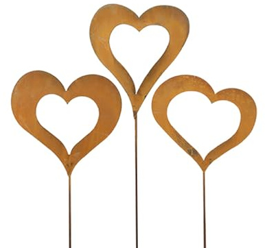 VOSTEEN 1x Herz-Gartenstecker 60 cm braun - Blumenbeet Deko draußen Elegante Optik und robust - Grabdekoration wetterfest rostige Gartendeko