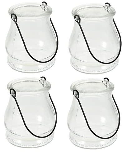 Holibanna 4pcs Glass Hanging Candle Holders with Handles for Artistic Decoration and Flower Cultivation, Modern Design Suitable for Party and Hotel Ambiance