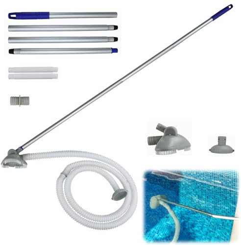 Aspiratore per piscina, accessorio per piscina, con asta telescopica, aspiratore per piscina con tubo e ugello di ritorno, aspirapolvere per piscina con forte potenza di aspirazione, pulitore per