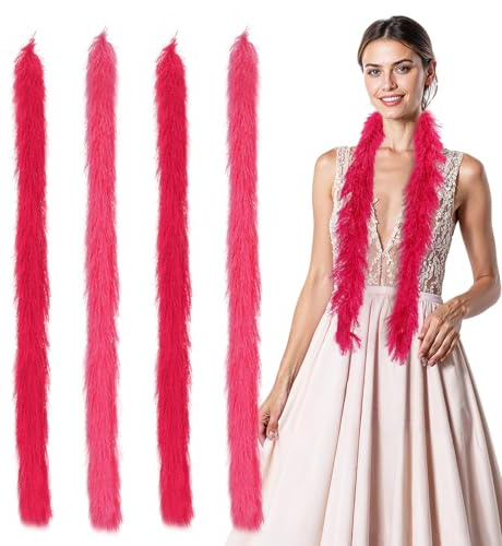 Wanmu Lot de 4 boas en plumes artificielles et duveteuses pour costume de mariage, anniversaire, robe d'Halloween, loisirs créatifs, décoration de Noël, fournitures de thé (rose, rouge)