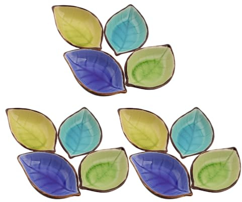 Ciieeo Platos de Cerámica Forma de Hoja 12 Piezas para Condimentos | Ahorro de Espacio, para Salsas y Aperitivos, Uso en Cocina y Cenas de Sushi