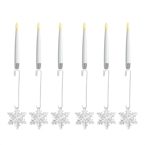 Candele LED per albero di Natale con telecomando e gancio di cristallo, candele tremolanti senza fiamma, luce calda a batteria, decorazioni sicure per decorazioni natalizie e regali (fiocco di neve, 6