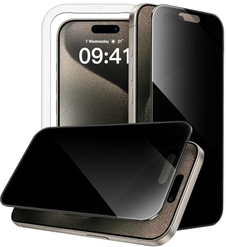 JETech Pellicola Protettiva Privacy 360° per iPhone 15 Pro Max, 2 Pezzi | Protezione Anti-Spia 4 Vie, Vetro Temperato, Strumento per Installazione Facile
