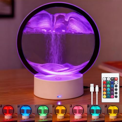 Calenxy Sandbilder zum Drehen 3D Sandscape, Sandmalerei Nachtlicht Mit LED und Fernsteuerung, Sanduhr Deko Sandbild Geschenke für Büro Wohnzimmer Schreibtisch Erwachsene Kinder