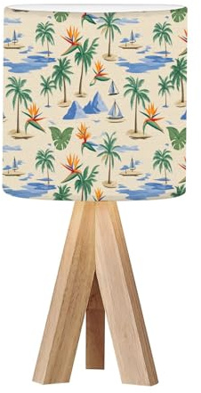 BVCAHSAW Tripod Bedside Table Lamp for Bedroom, Tropical Beach Sailboats Mountains Palm Trees Desk Lamp with Linen Fabric Shade for Nursery Room Living Room Kids Room