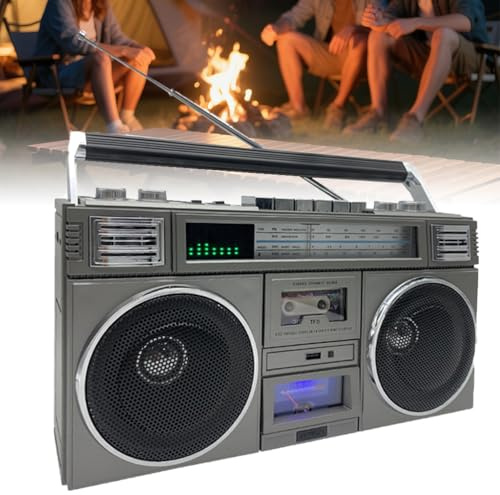 Grabador de Casete portátil, Boombox Callejero Retro clásico de los años 80 con Bluetooth, Reproductor de Cinta CD, Altavoz de Radio Am/FM, 4 Altavoces, Soporte USB/AUX para reuniones Familiares