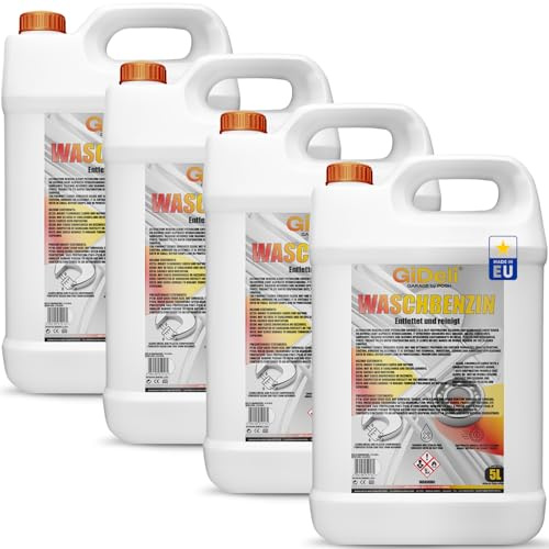 GiDeli Waschbenzin 4X 5L Kanister - Universelles Lösungsmittel & Entfetter - Farben- & Lackverdünner - Werkzeug & Pinselreiniger für Haushalt, Auto & Werkstatt