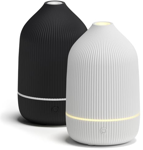 SALUBRITO Essential Oil Diffuser (2 Pack), 100ml Ultrasonic Aroma Diffuser for Essential Oil with Auto Shut-Off, 7 Colour LED Lights, Cool Mist Humidifier for Home, Office, Bedroom, White and Black