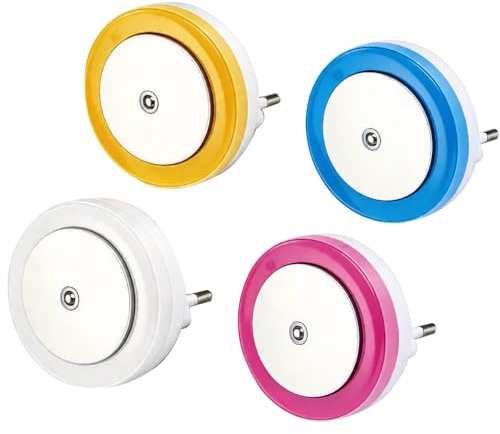 Luz Nocturna LED Con Difusor Y Sensor De Luz (Paquete De 4), Diseño Redondo, Enchufe Europeo, Ideal Para Seguridad Nocturna Y Eficiencia Energética En El Hogar, Luz Con Sensor De Movimiento Enchufe