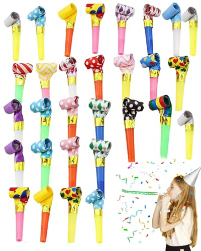 KAHZOR Matasuegras de Fiesta 30 Piezas Multicolor. Ruidosos, Divertidos para Cumpleaños, Fiestas y Niños.