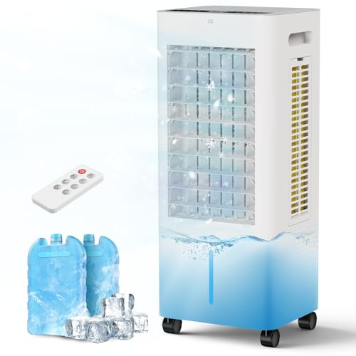PNTCK Portable Air Conditioners, 3 IN 1 Evaporative Air Cooler with 2 Ice Packs,2.1Gal Tank,3 Speeds, 4 Modes, Remote & 12H Timer, Oscillating Swamp Coolers for Large Room, Home Office, Bedroom