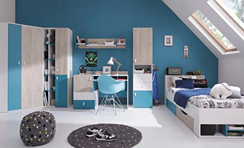 QMM TraumMoebel Jugendzimmer Kinderzimmer komplett Space Set A Eckschrank 2 Standregale Schreibtisch Wandregal Bett 200x90 NEU
