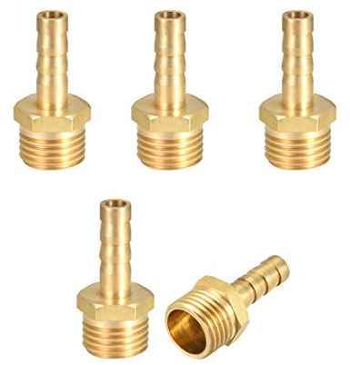 sourcing map Brass Hose Barb Fitting,Connector,6mm Barb x G1/4 Male Pipe Adapter,5pcs