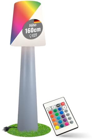 8 seasons LED Stehlampe No. 1, 160 cm RGB (Grau) - große Stehleuchte außen | Farbwechsel, dimmbar, Fernbedienung, E27-Fassung, LED austauschbar, wetterfest IP44, mit Strom, für Garten, Terrasse, Balkon