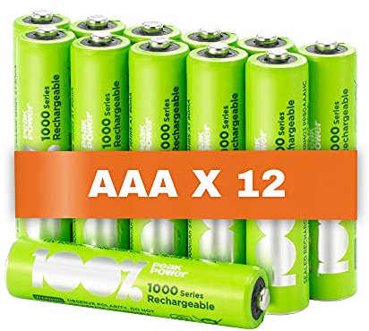 Piles Rechargeables AAA - Lot de 12 Piles | 100% PeakPower | Batteries AAA LR3 Rechargeables 1.2v Minh 800 mAh - Pré-Chargées Haute capacité