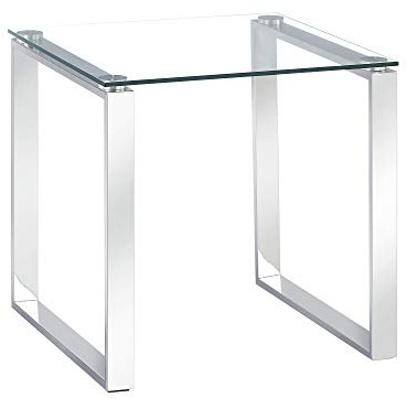 Charles Jacobs Clear Glass Side End Table with Mirrored Finish Chrome Legs for Living Room Lounge