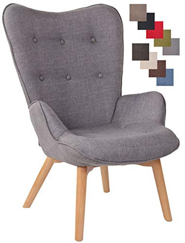 CLP Lounger Durham Mit Stoffbezug I Ohrensessel Mit Buchenholz Gestell I Loungesessel Mit Max. Belastbarkeit Bis 136 kg, Farbe:grau