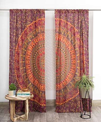 Popular Handicrafts Vorhänge, indisch, Hippie Bohemian, wunderschöner Elefant, Bordeauxrot, 2X H210 x B96 cm, für Wohnzimmer, Dekoration
