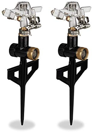 Relaxdays 2X Irrigatore ad Impulsi in Metallo, Irrigazione di Grandi Superfici Fino a 530 m², Raggio 13 m, 20-360°, Nero