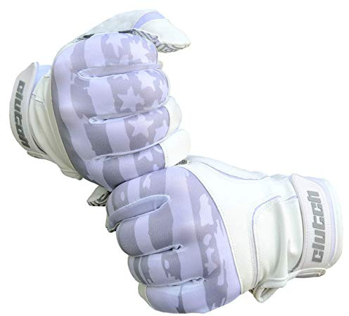 Clutch Sports Apparel American Flag Baseball & Softball Batting Gloves, Super Grip Finger Fit, Performance Mesh & Perforated Sheepskin Palm for Adults & Youth (Whiteout, X-Small)
