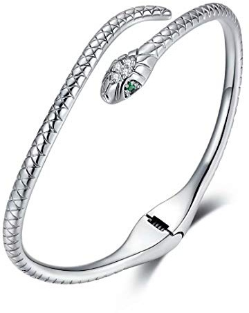 Qings Schlangenarmreif Mit Platin Verkupfert Damen Armband Flaches Schlangenarmband Offener Armreif Zart Armreif Armbander Armkette Versilbert Schönes Geschenk für Frauen