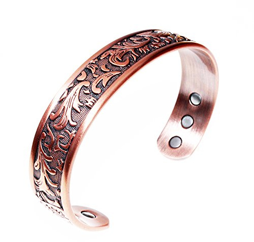 LONGRN-Copper bracelet for men -Ultra Strength Magnetic Bracelets, 99.99% Pure Copper Cuff Bangle with 3500 Gauss Neodymium Magnets, Adjustable, Vintage Collection