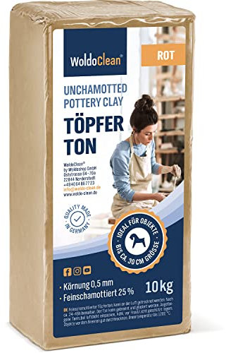 Töpferton 10kg rot lufttrocknend, geschmeidig & weich - Modellierton für Kinder & Erwachsene, ideal zum Formen & Töpfern