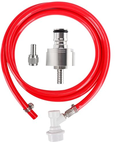 Hgkeke 5.5ft 5/16 Co2 Gas Line Tubing for Kegerator Assembly with stainless steel carbonator cap carbonation cap for soda bottle, Ball Gas Lock Draft beer Red Hose kit for Homebrew